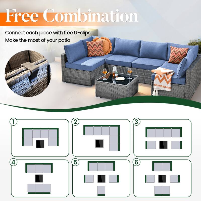 HOOOWOOO 10-piece Wicker Patio Furniture Sectional Sofa Set Swivel Rocker with Fire Pit Table