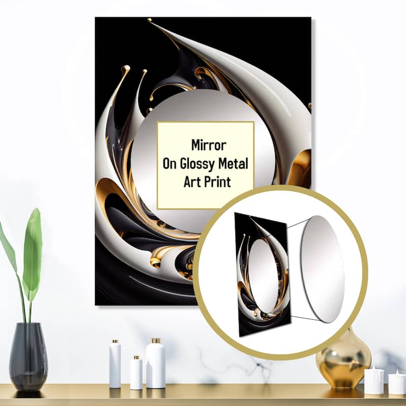 Designart "Gold Black And White Stained Glass II" Modern Mirror Gold - Modern Large Living Room Wall Mirror Art