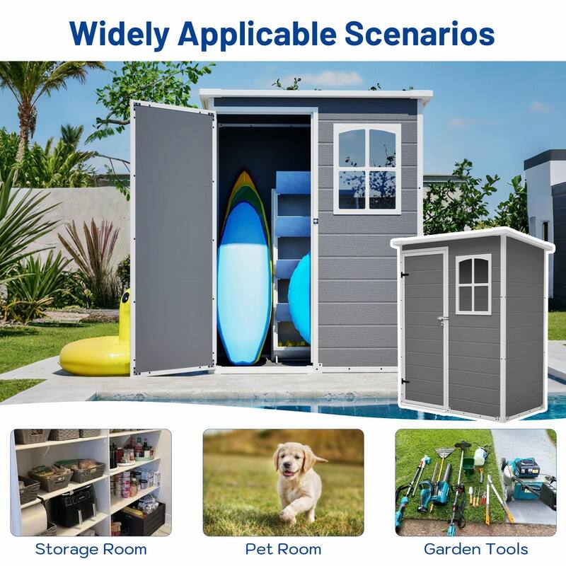5' x 3' Resin Outdoor Storage Shed with Floor, Waterproof Lockable Tool Shed with Window for Backyard, Patio or Garden