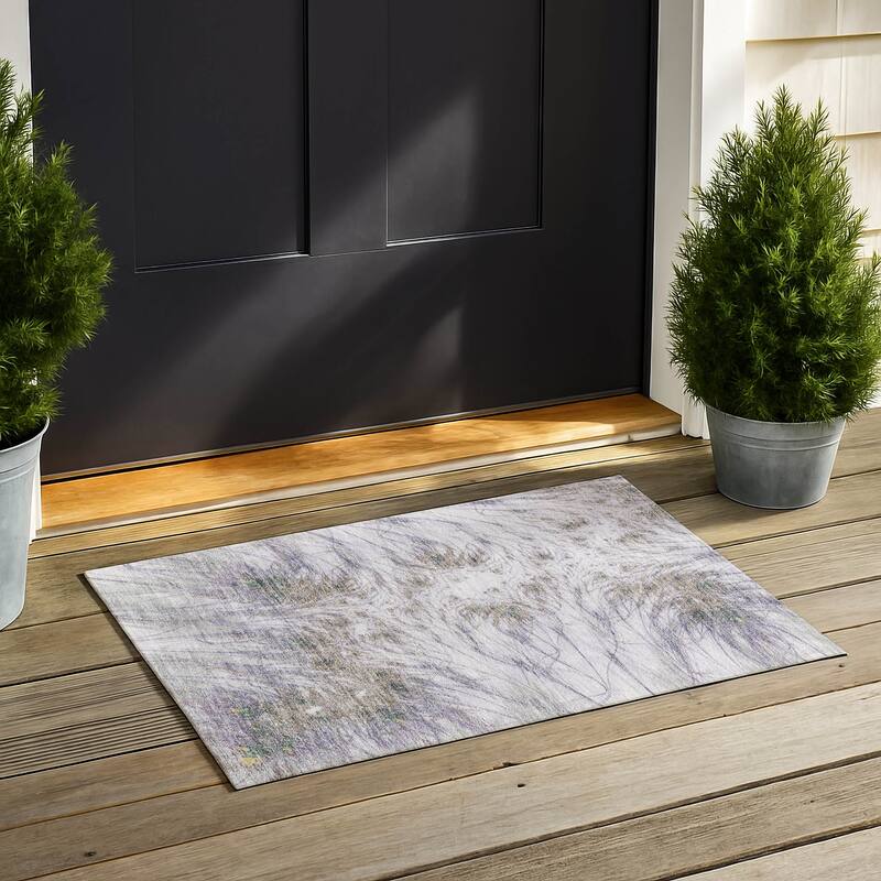 Machine Washable Indoor/ Outdoor Modern Cheraw Chantille Rug - Lavender - 1'8" x 2'6"