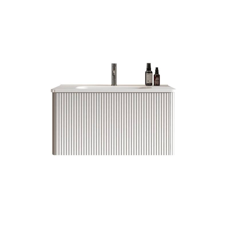 Plywood Wall-Mounted Bathroom Vanity Set with Integrated Ceramic Sink