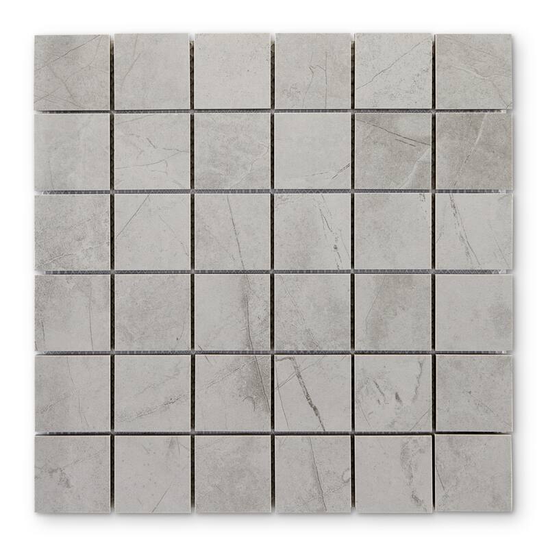 Pierre 12 in. x 12 in. Glazed Light Grey Matte Porcelain Mosaic Wall and Floor Tile