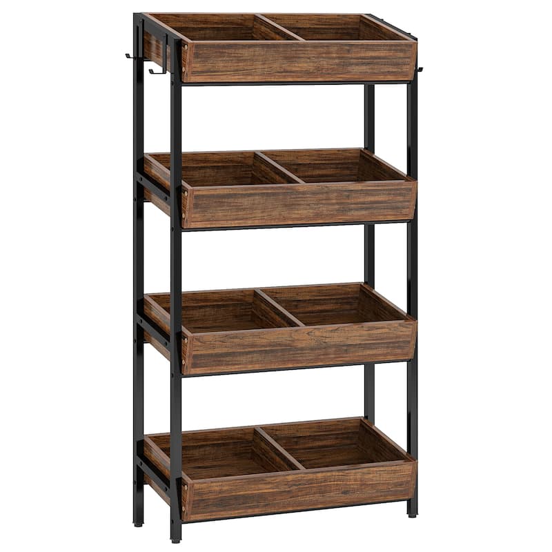 30Inches 4-Tier Retail Display Rack with Hooks,Tall Metal Snack Stand with Shelves,Chip & Concession Organizer-Heavy-Duty Frame