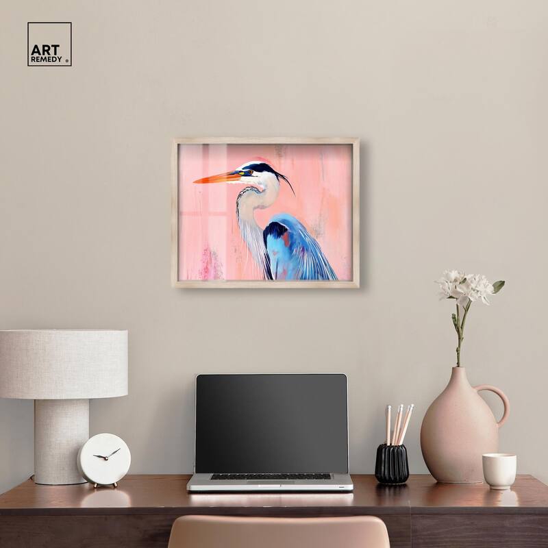 Rosy Dawn Heron Shadowbox by Art Remedy