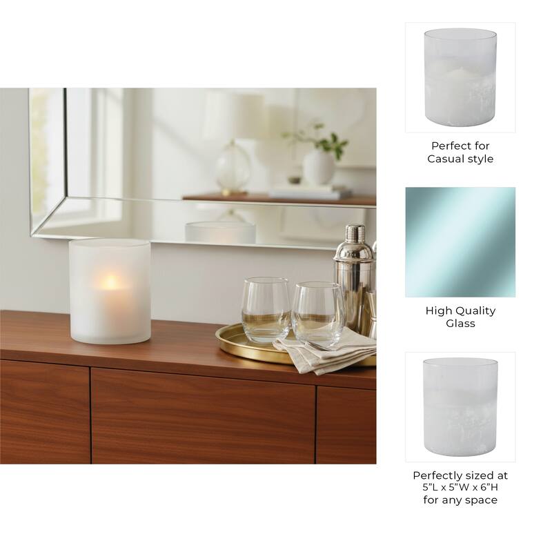 Glass Frosted Finish Pillar Candle Holder - Clear