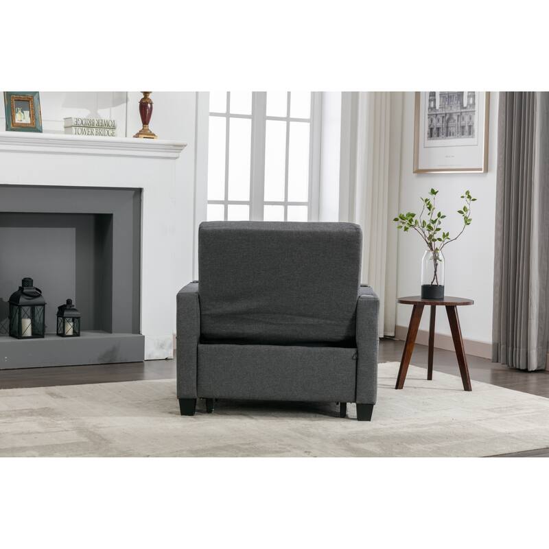 Linen 3-in-1 Convertible Futon Chair Bed with USB & Adjustable Backrest