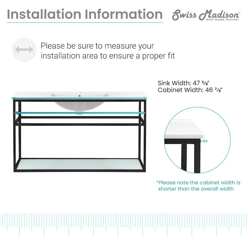 Swiss Madison SM-BV554 Pierre 48" Single, Metal Frame, Open Shelf, Bathroom Vanity