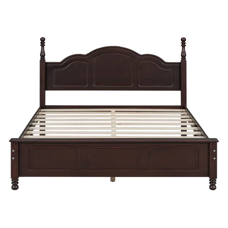 Queen Size Wood Platform Bed, Dark Walnut Finish, No Box Spring Required