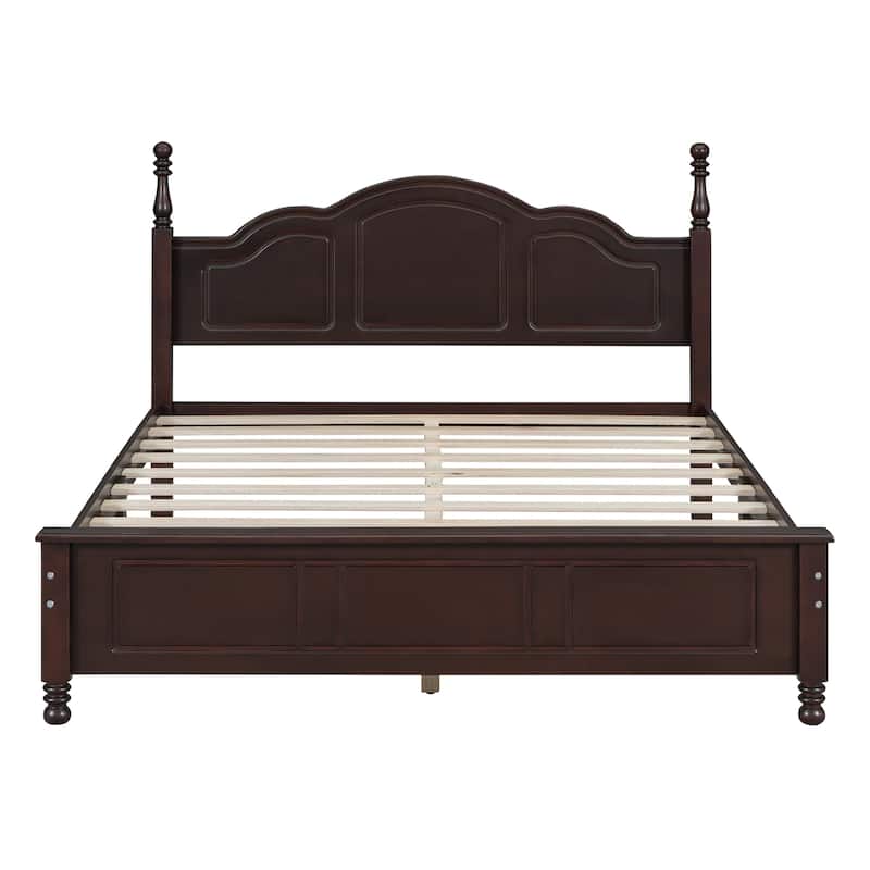 Retro Style Platform Bed with Wooden Slat Support