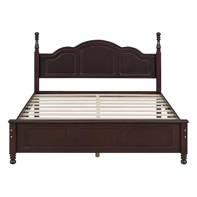 Retro Style Platform Bed with Wooden Slat Support