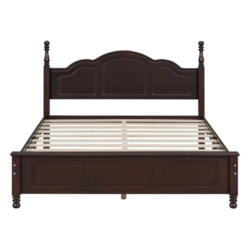 Retro Style Platform Bed with Wooden Slat Support