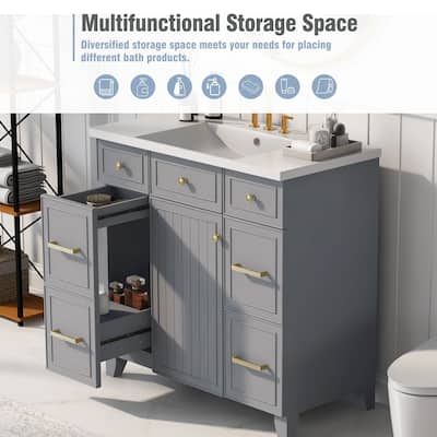 Bathroom Vanity with Sink Combo Set Gray Pull-out Side Stroage Cabinet