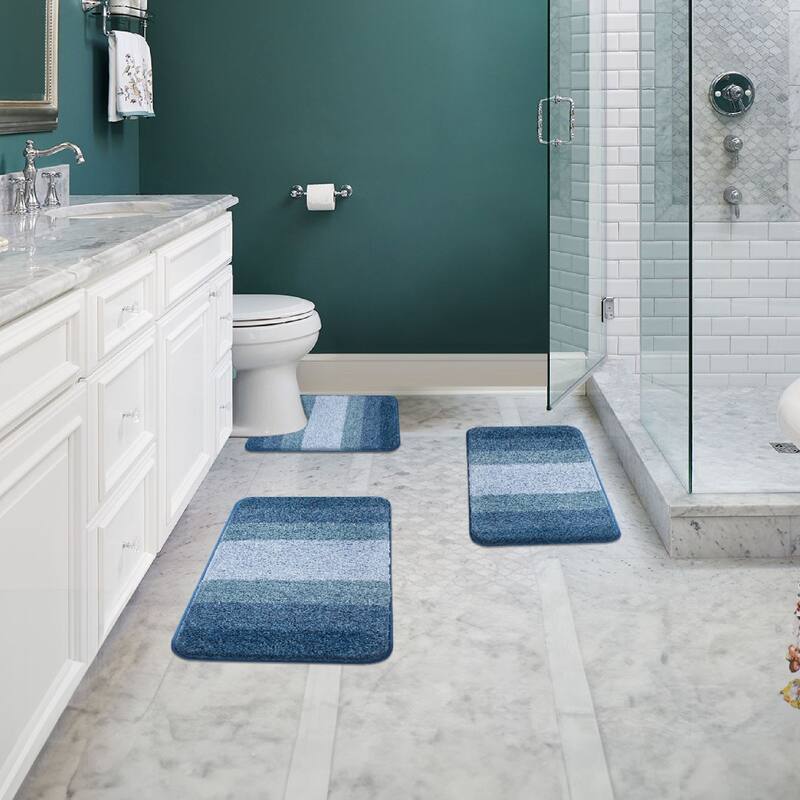 WaLensee 3Pieces Anti-Slip Bath Rug Set, Non-Slip Bathroom Rugs Contour Mat