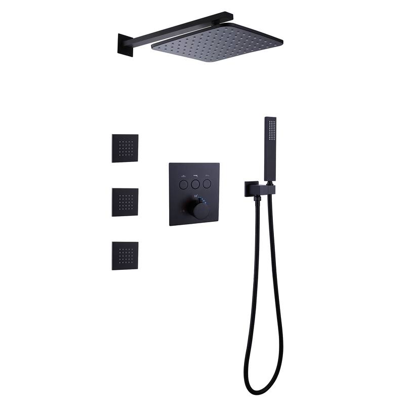 Thermostatic Shower System With Rough-in Valve Bathroom Shower Faucet With Hand Shower And Body Jet Rain 10 Inch Shower Head Set