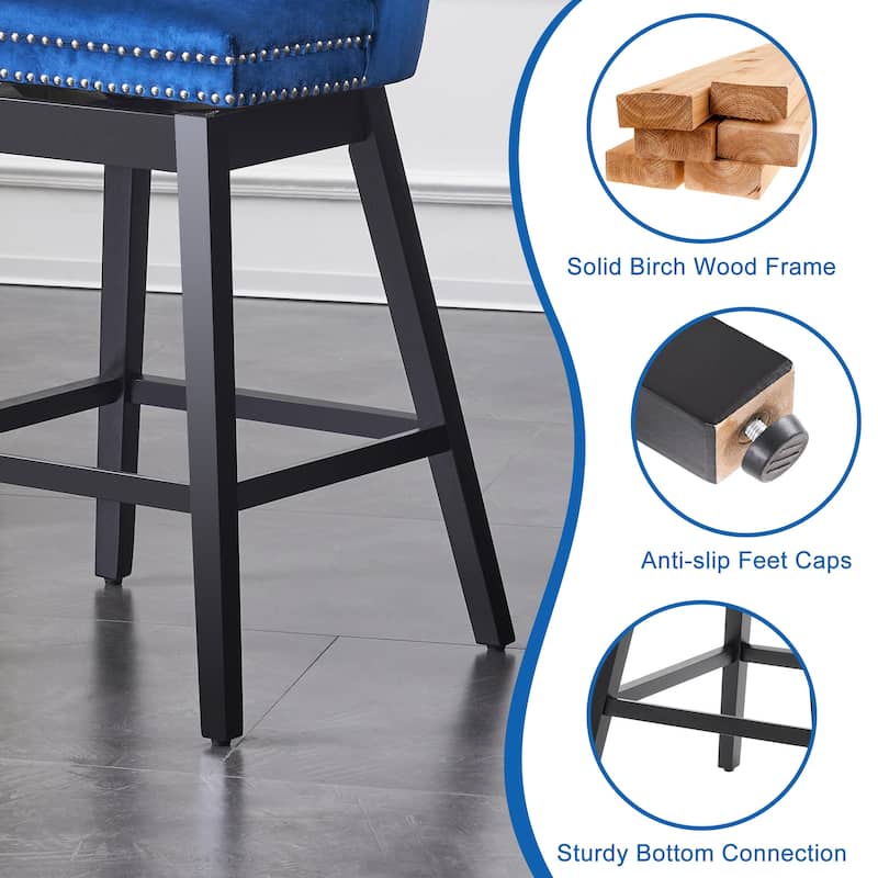 26"/29" Velvet Swivel Counter and Bar Height Stools Solid Wood Frame (Set of 4)