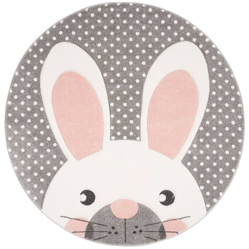 SAFAVIEH Carousel Kids Jurgita Bunny Ears Rug - 4' Round - Pink/Grey
