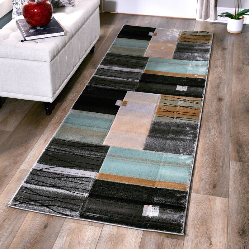 Glamour Abstract Polypropylene Area Rug - 2'8'' X 8'1'' - Grey/Green