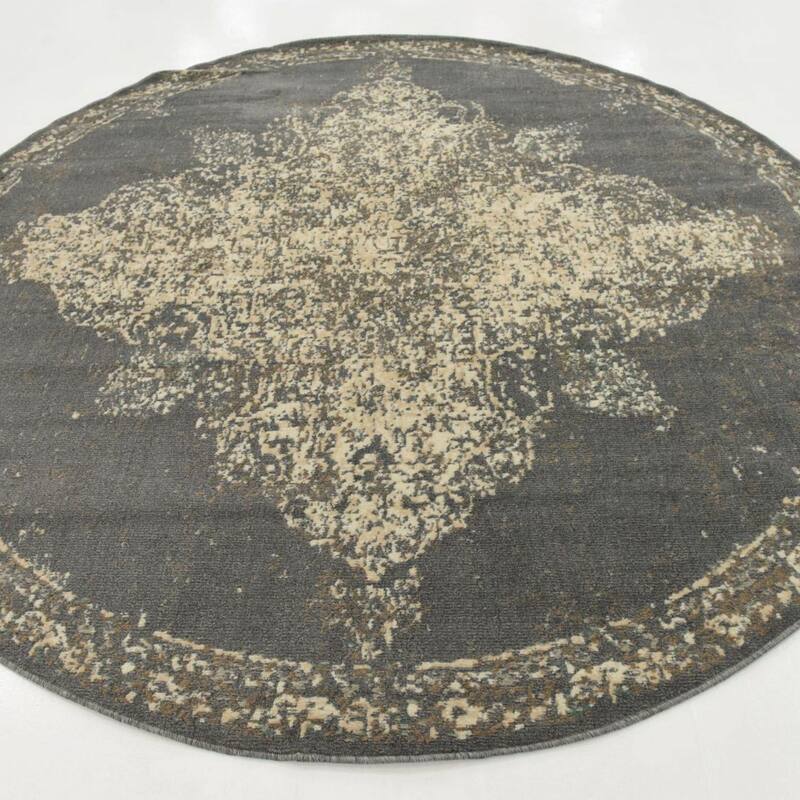 Contemporary Daisy Collection Area Rug - Gray - 8' Round