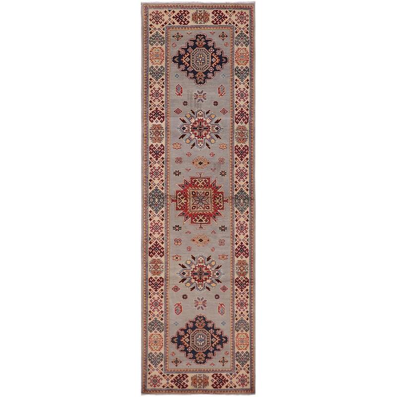 Rustic Super Kazak Anaya Silver/Beige Hand Knotted Wool Runner - 2'8'' x 9'7''