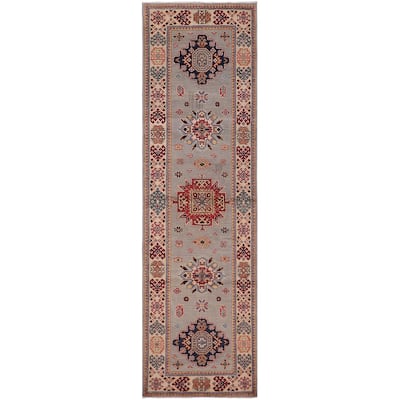 Rustic Super Kazak Anaya Silver/Beige Hand Knotted Wool Runner - 2'8'' x 9'7''