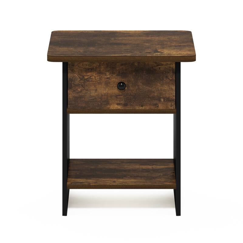 Furinno Dario End Table/ Night Stand Storage Shelf with Bin Drawer - 1-Pack - Amber Pine/Black