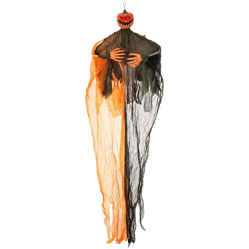 Costway 6 FT Light-up Hanging Pumpkin Ghost with Red Glowing Eyes &