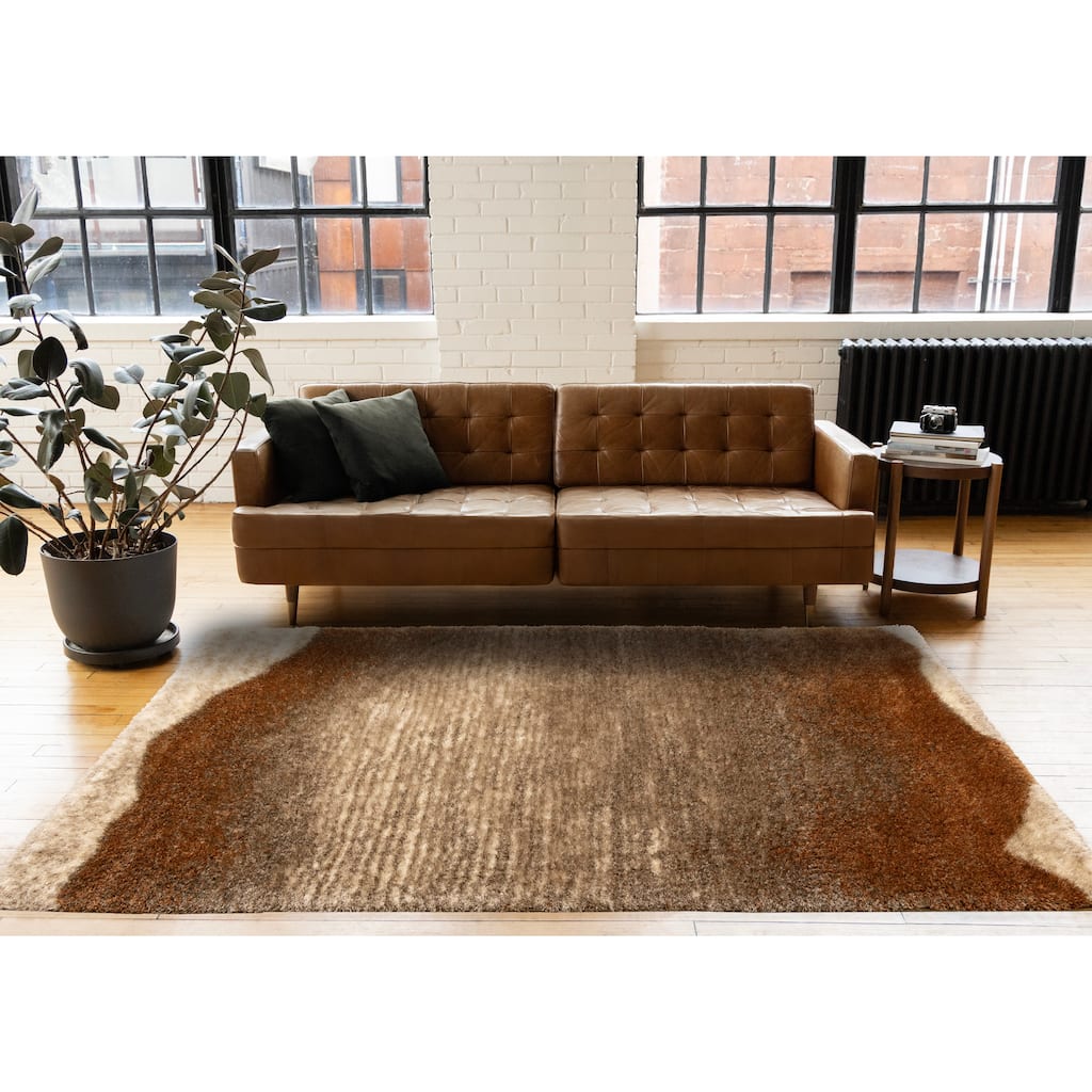 Orange Taupe Cream Sandbanks Soft Living Room Rug