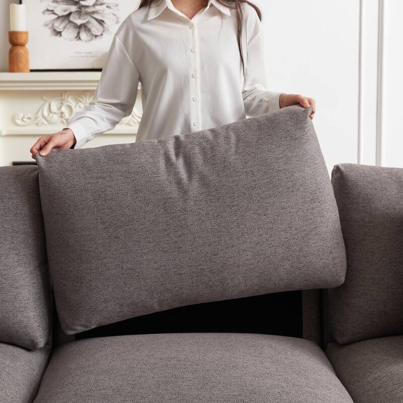Modern Modular L-Shaped Sectional Sofa with Ottoman, 3 Cushions and 3 Pillows for Living Room