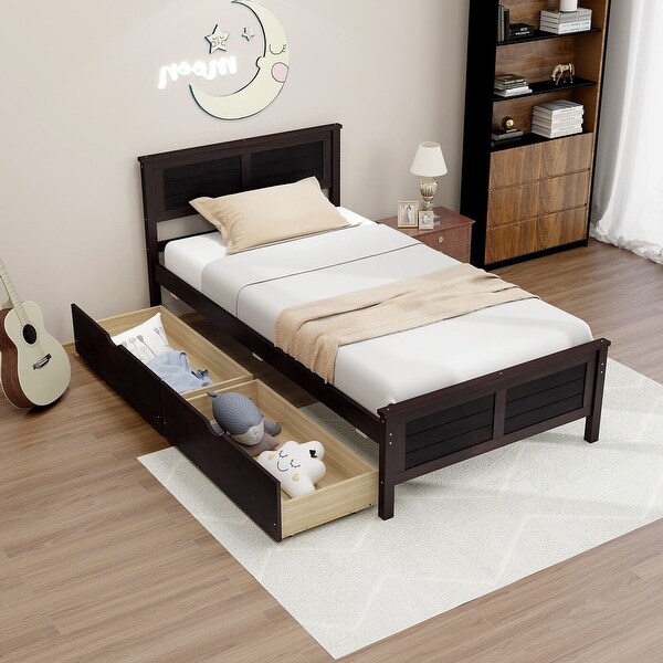Gymax Bed Frame with Storage Drawers, Twin Size, Espresso, Modern