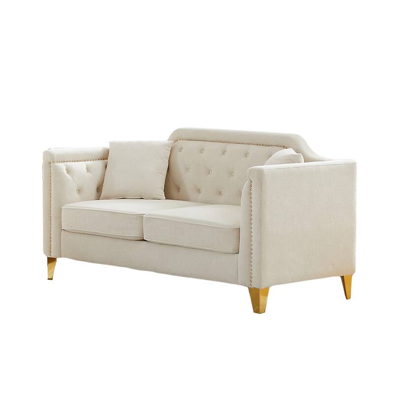 81" 3-Seat Buttons Tufted Nailheads Couch with Pillows