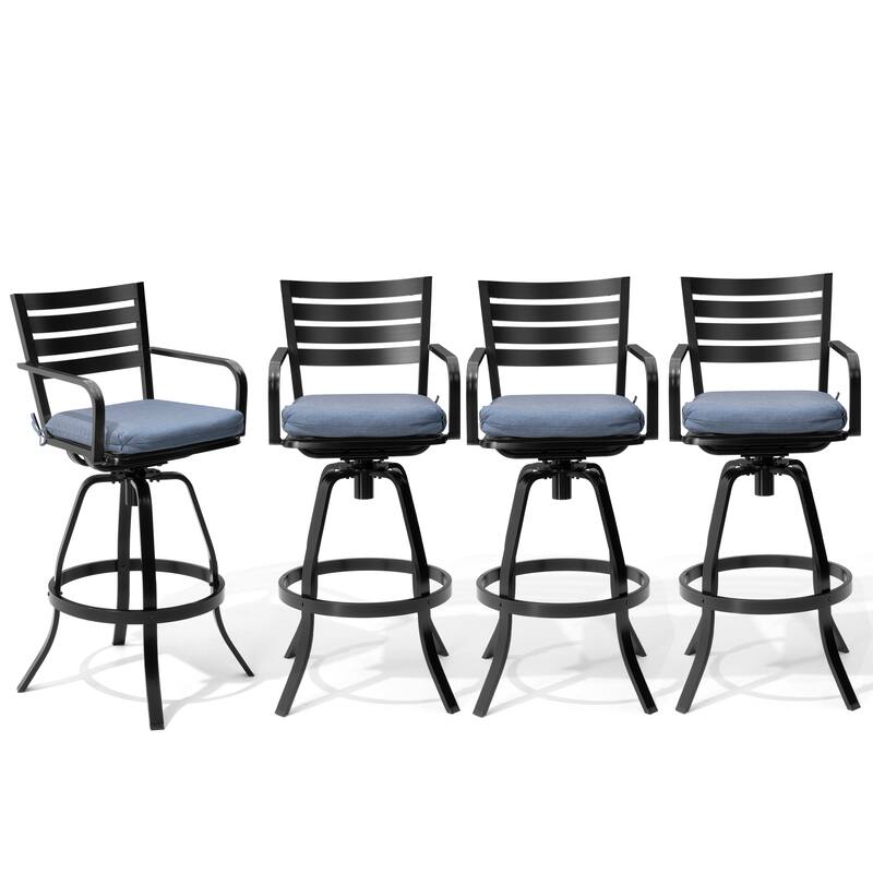 Outdoor Patio Swivel Aluminum Bar Stools Dining Chairs with Sunbrella Cushion - SpectrumDenim - 4-Piece