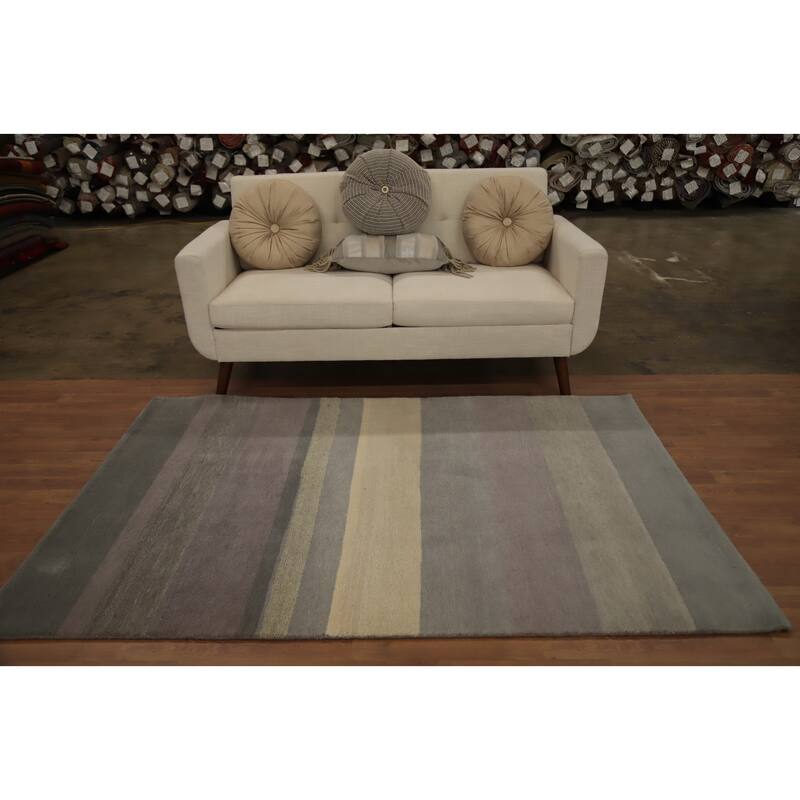 Hand Knotted Oriental 100% Wool Carpet Modern Stripe Multi-Colored Gabbeh Area Rug - 6' 6'' X 4' 5''