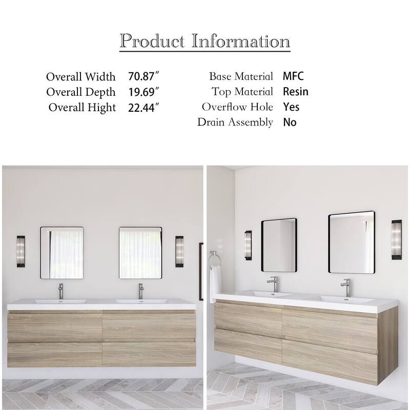 Modern Wall-Mounted Bathroom Vanity with White Solid Surface Top