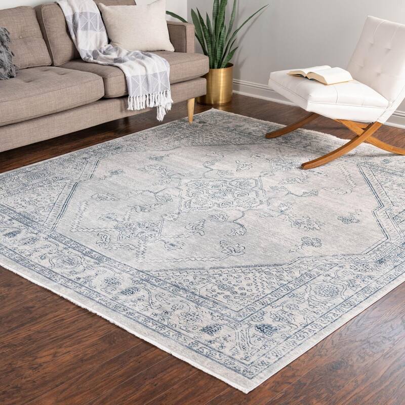 Traditional Haifa Collection Area Rug - Gray - 8' Square
