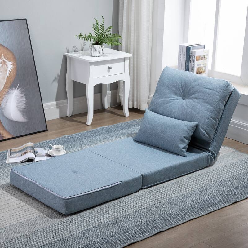 Adjustable Floor Linen Sofa Bed with Backrest Folding Couch with Pillow and Steel Frame - 23.5" W x 31.5" D x 22" H