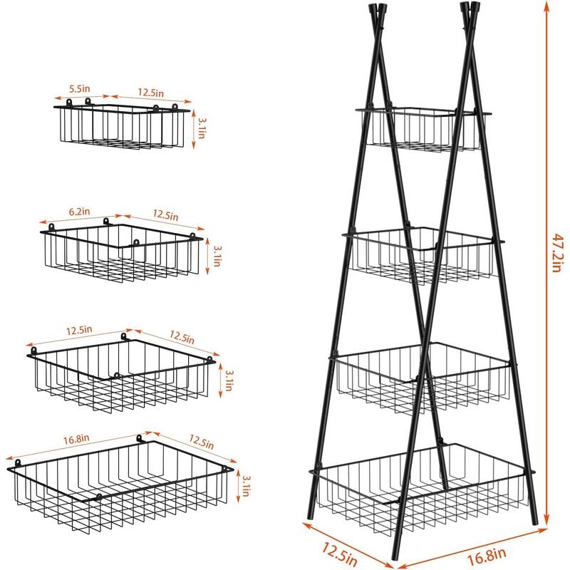 4 Tier Storage Shelf Black Metal - 1PCS