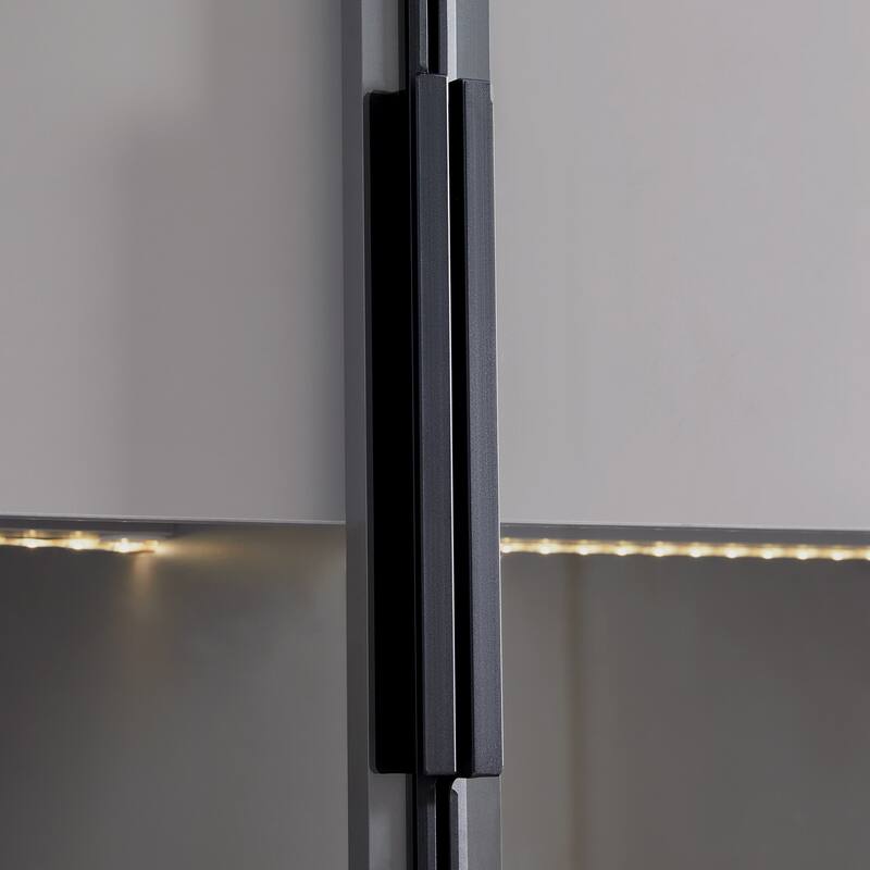 60.6'' Tall Display Cabinet with Tempered Glass Door, LED Lighting, Two Drawers, Modern Style Storage Cabinet for Living