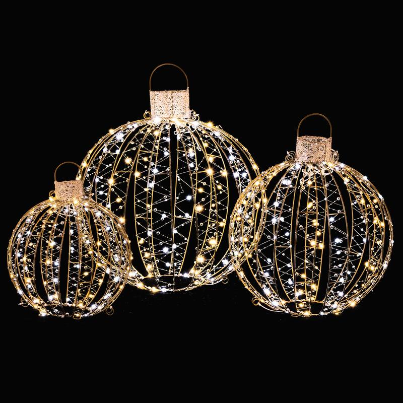 Gymax Set of 3 Christmas Globe Light Hanging Tree Light Ball Decor w/