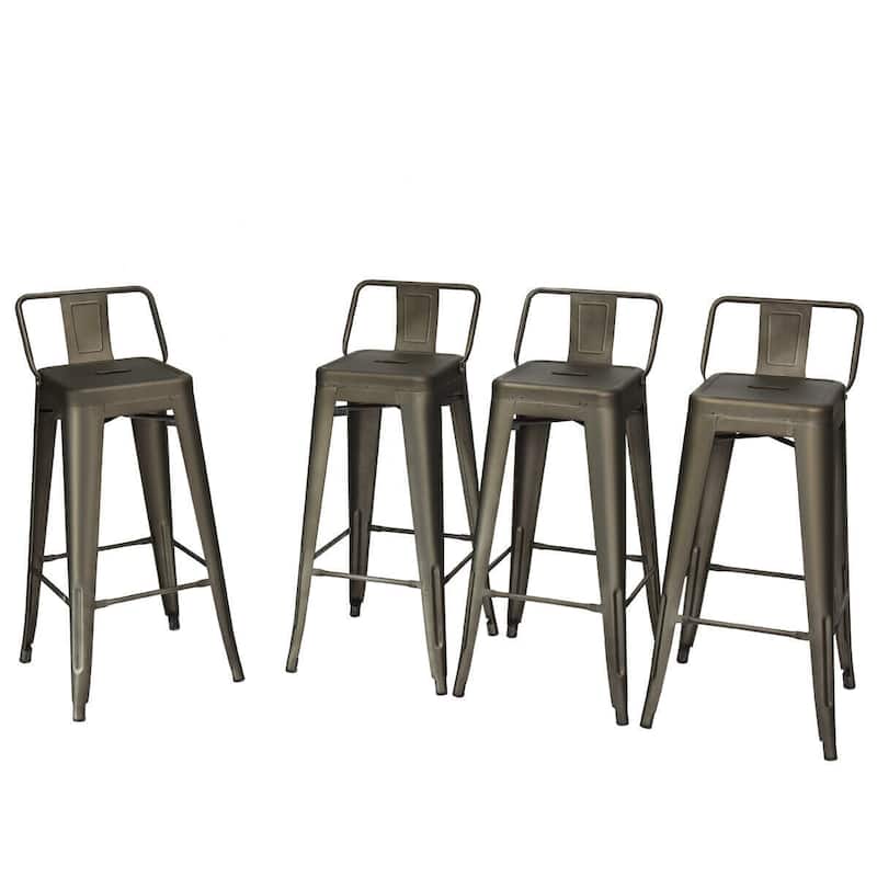30" Set of 4 Metal Height Barstools with Low Back-Gun - 17" x 17" x 37" (L x W x H)