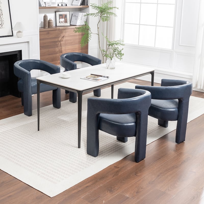 SEYNAR Modern Glam PU Leather Upholstered Dining Chair, Open-Back Accent Chair Set of 4 - Navy