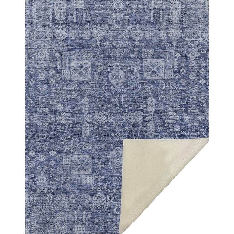 Premium Machine Washable Persian Panel Sherpa Throw Blanket