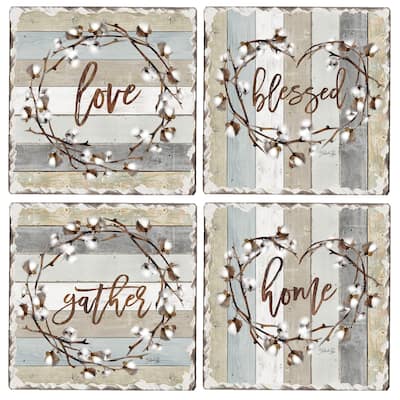 Counterart Absorbent Stone Coasters - Cotton Wreath - Set of 4 - 4x4x83
