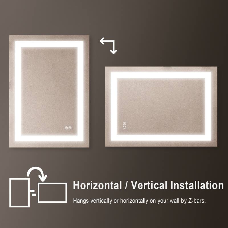 Wall Mounted LED Bathroom Mirror With Memory Function,Dimmable, Anti-Fog (Horizontal/Vertical)