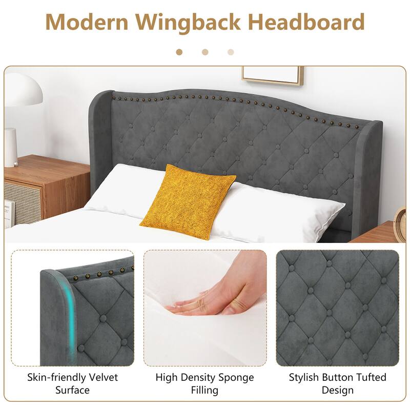 Gymax Full Upholstered Platform Bed Frame w/ Button Tufted Headboard
