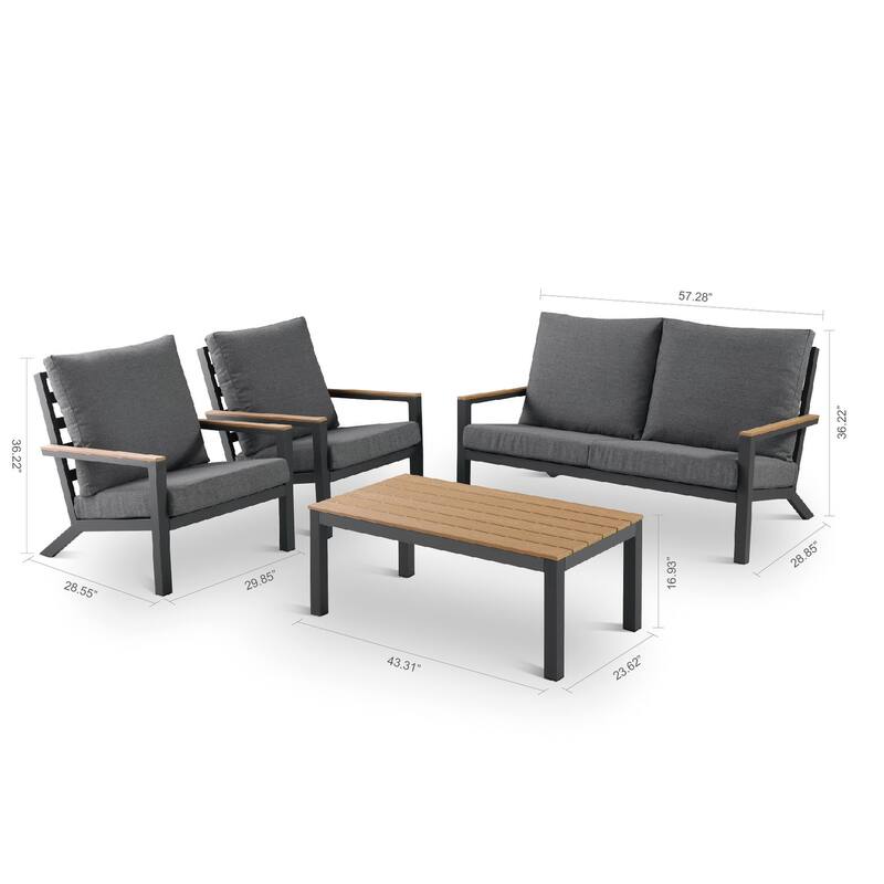 Vermont 4-Piece Aluminum Conversation Set with Slatted Faux Wood Top