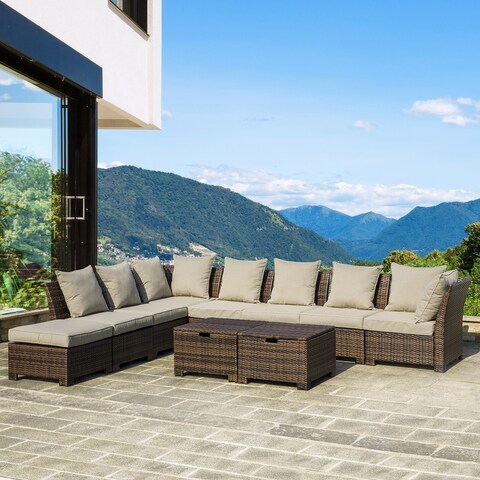 Glitzhome 10PC Modern Patio All-Weather Wicker Sectional Sofa Set - 10-Piece Sets