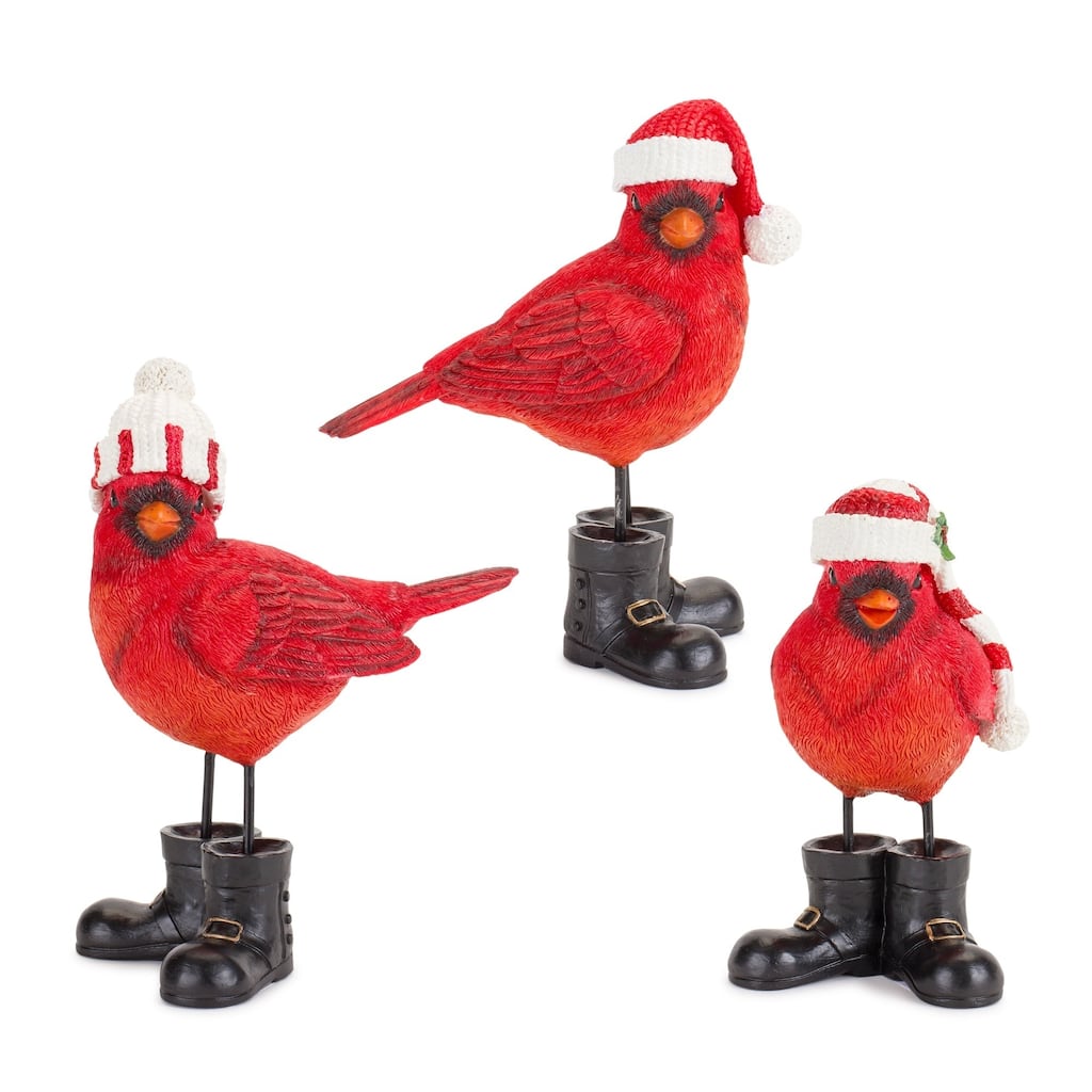 Set of 3 Cardinal with Boots Christmas Tabletop Figurine 6.5"
