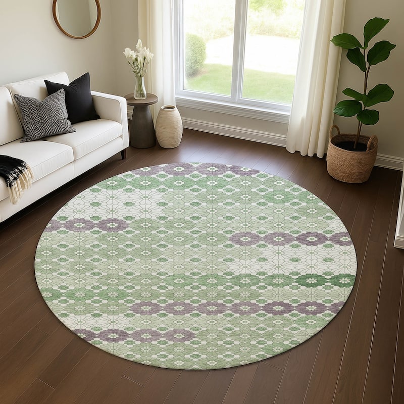 Premium Washable Super Soft Whimsy Mosaic Mayfield Rug - Sage - 8' x 8'