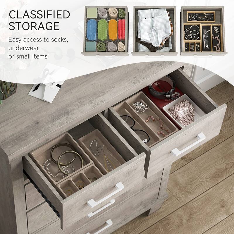 Dresser for Bedroom with 6 Drawers, 45" Tall White Chests of Drawers with Storage, Large Drawer Dresser for Closet