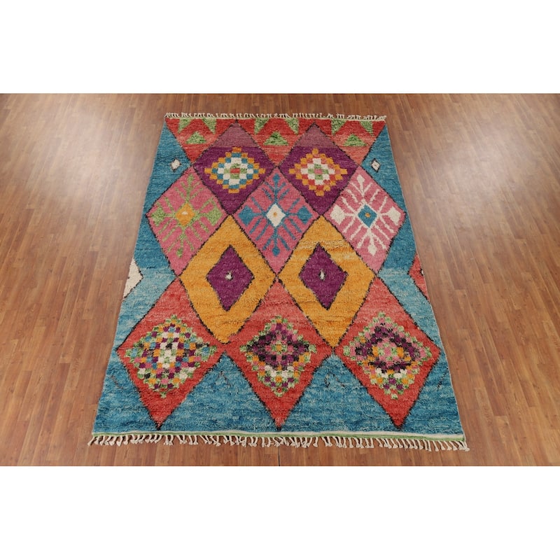 Colorful Trellis Moroccan Area Rug Handmade Geometric Wool Carpet - 7'7" x 11'0"